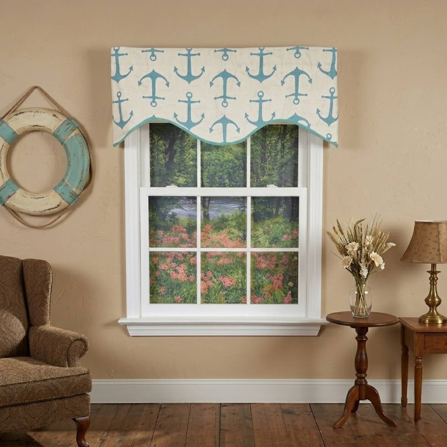 Angle. RLF Home - RLF Home Anchors Cornice Window Valance 100% Cotton Lined Rod Pocket 50" x 17" Green - Green.