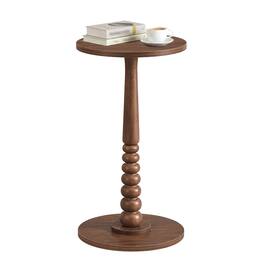 Songmics Home - Round Side Table, Small Drink End Table for Small Spaces, Accent Nightstand, Solid Wood Leg, Mid-Century Modern - Chestnut Walnut