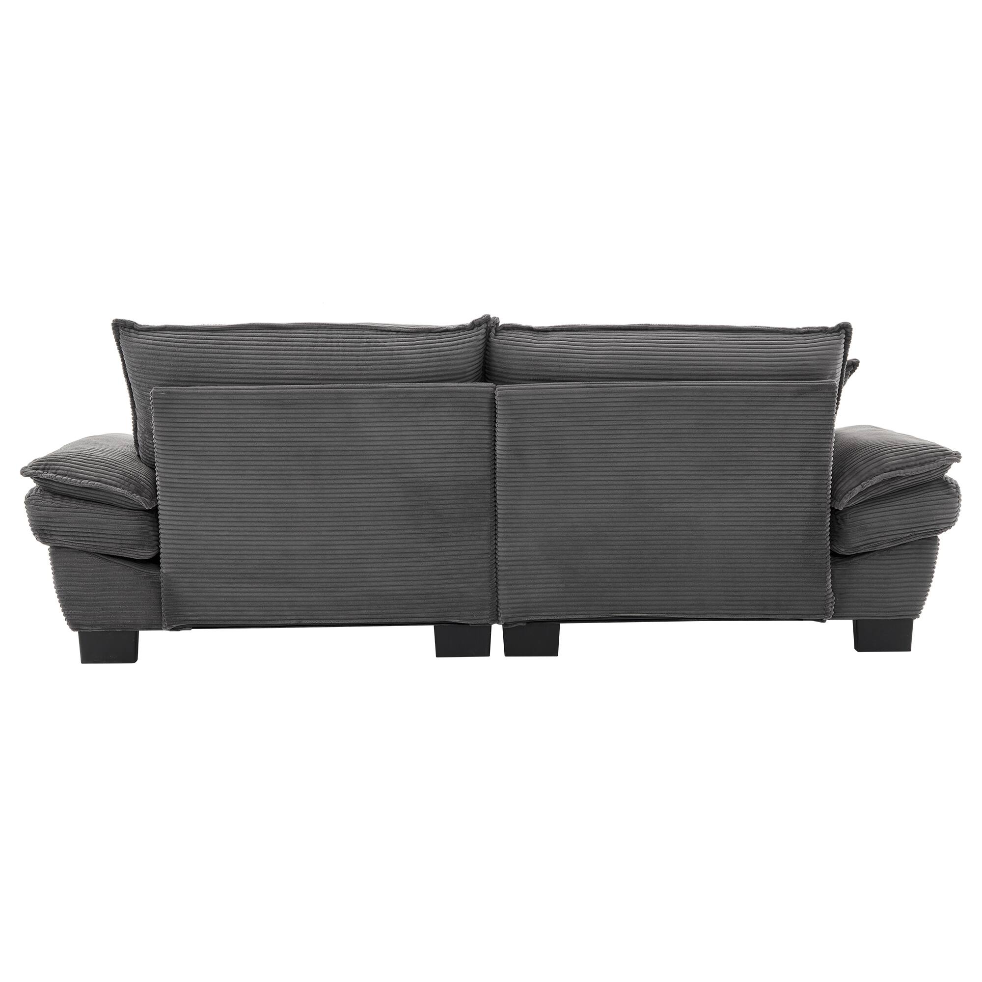 Alt View 2. Tiramisubest - Corduroy Couch Loveseat Sofa with Pillows,Comfy Upholstered Deep Seat Sofa for Bedroom,Living Room,Office-Grey - Grey.