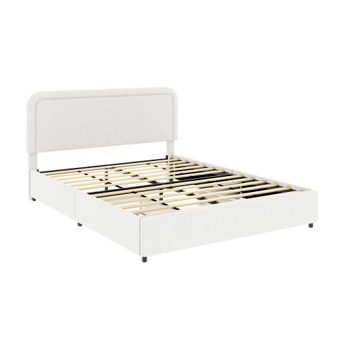 Alt View 6. GOODSILO - Queen Upholstered Platform Bed with 2 Storage Drawers & Tufted Headboard - Ivory.