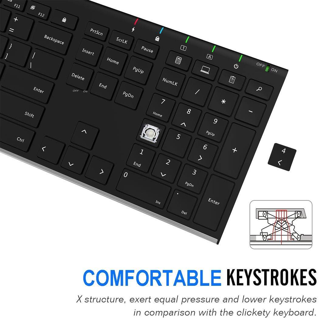 F11 F12 PrtScn Backspace ScrLK Pause Insert Home PgUp Delete End NumLK Enter Shift Ctrl 1 2 3 4 5 6 7 8 9 0 + - * / Enter Del COMFORTABLE KEYSTROKES X structure, exert equal pressure and lower keystrokes in comparison with the clickety keyboard.