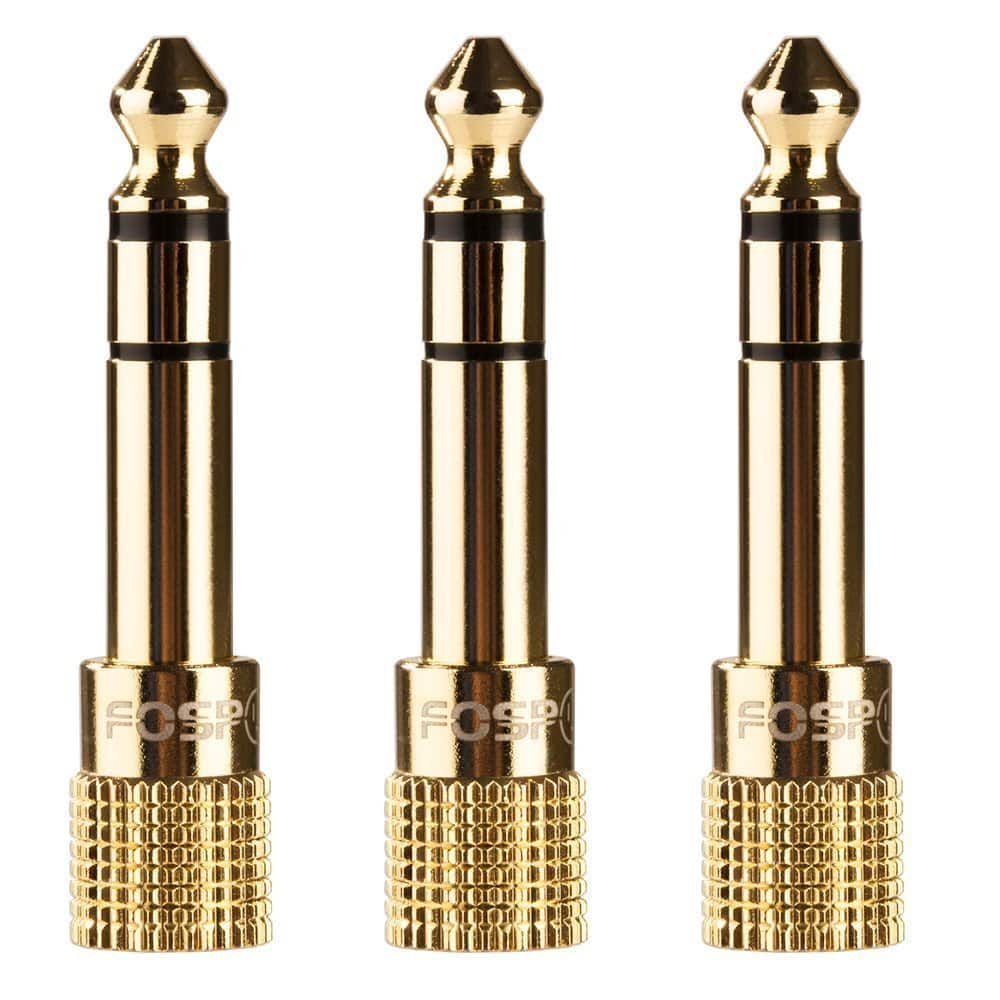 FosPower - 3 Pack 6.35mm (1/4 inch) Male to 3.5mm Audio Cable Female 3-Conductor TRS AUX Stereo Audio Headphone Jack Adapter - Gold