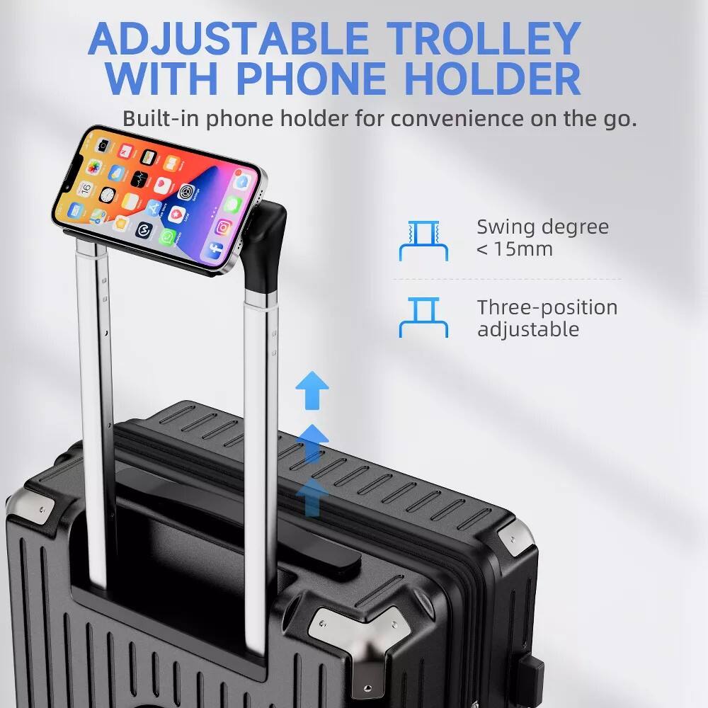 ADJUSTABLE TROLLEY WITH PHONE HOLDER

Built-in phone holder for convenience on the go.

- Swing degree < 15mm
- Three-position adjustable