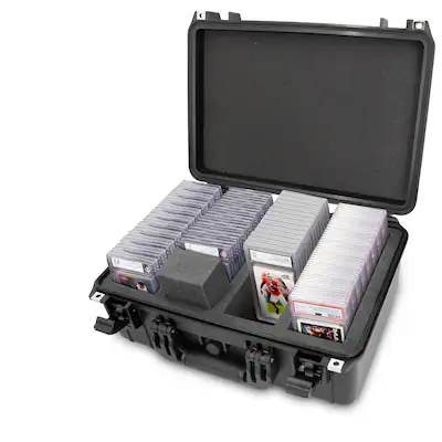 CASEMATIX - Waterproof Graded Card Case Holds 130 BGS PSA Slabs or 450 Toploaders Trading Card Box with Card Dividers IPX7 - Black CASEMATIX - Waterproof Graded Card Case Holds 130 BGS PSA Slabs or 450 Toploaders Trading Card Box with Card Dividers IPX7 - Black