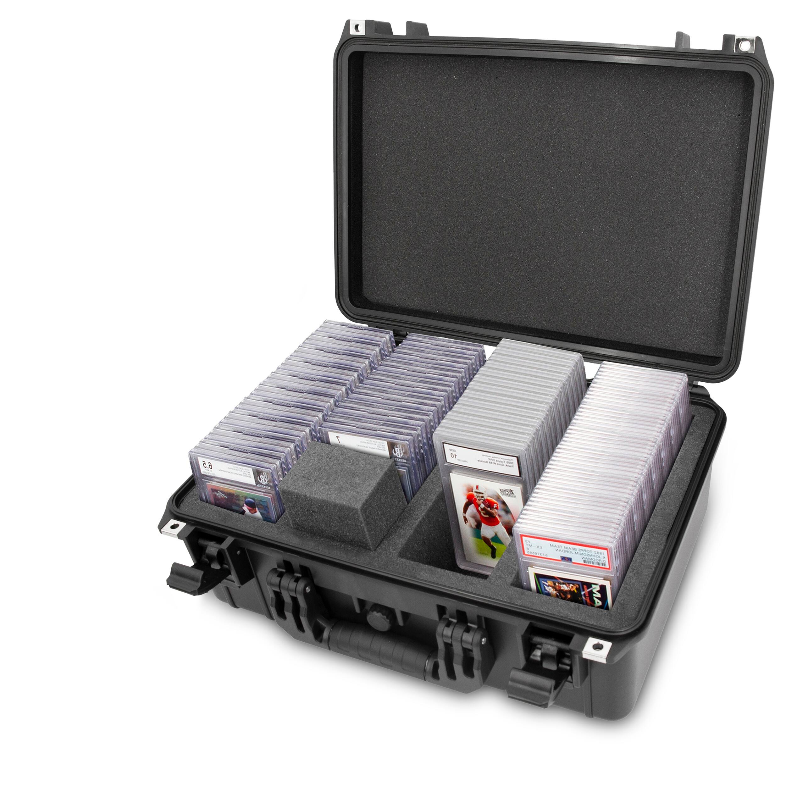 CASEMATIX - Waterproof Graded Card Case Holds 130 BGS PSA Slabs or 450 Toploaders – Trading Card Box with Card Dividers IPX7 - Black