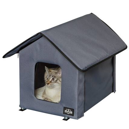 Front. PetMaker - Heated Cat House Double-Door Cat Bed with Zippered Roof, Pet Heating Pad, and Sherpa Cover for Garage or Porch.