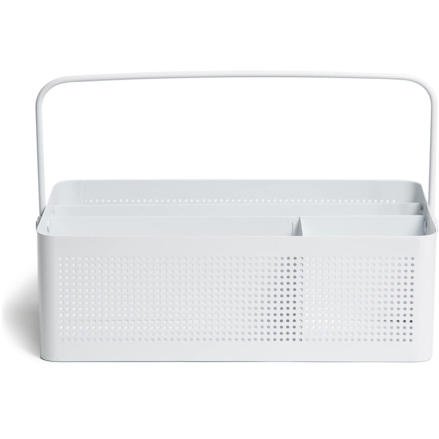 U Brands - Modern Perforated Metal Desk Caddy 4 Compartment 3.90" x 12.30" x 6.90" Durable Portable Handle Metal - White