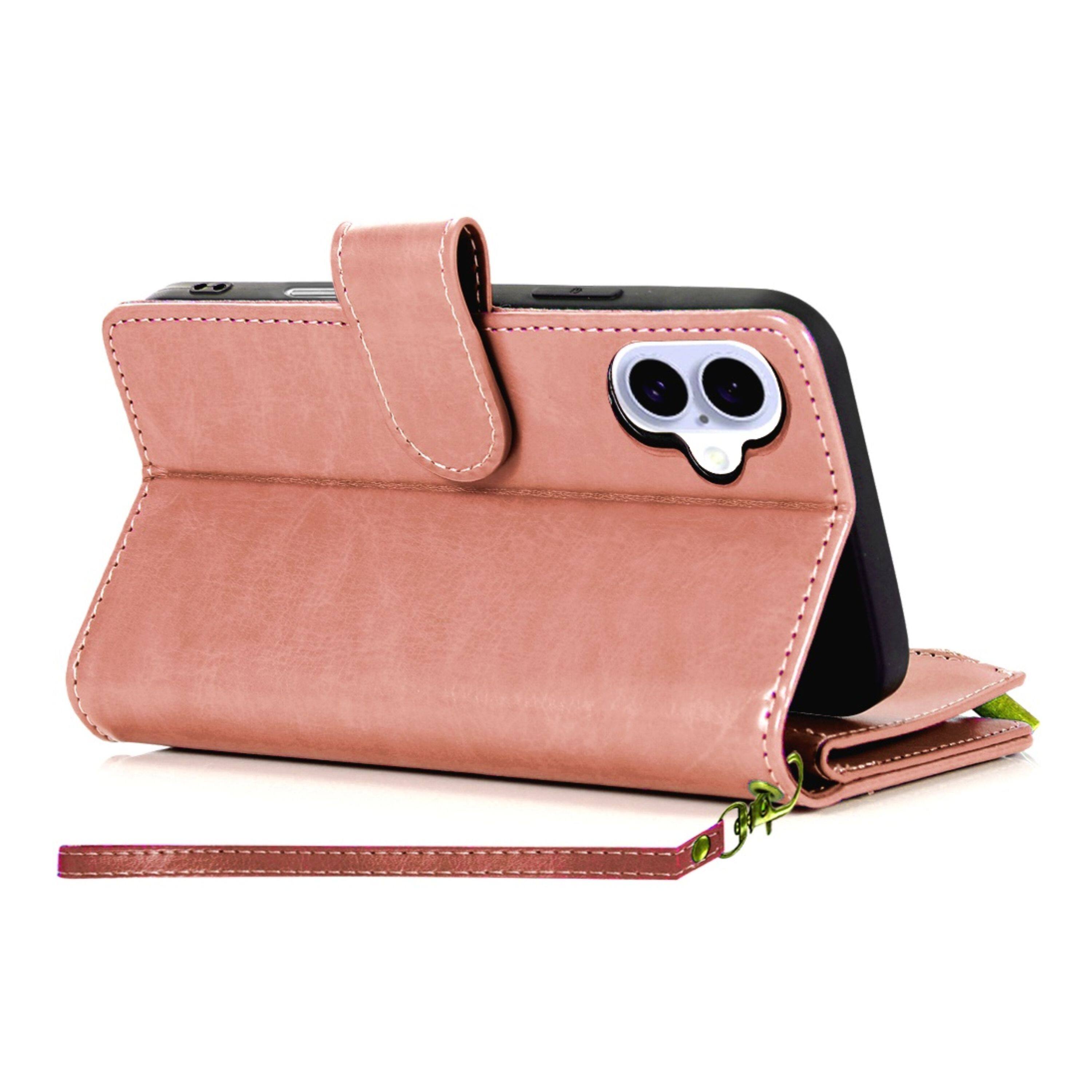 Left. Kitcheniva - PU Leather Phone Wallet Phone Case With Zipper Tempered Glass For iPhone 17 Rose Gold - Rose Gold.