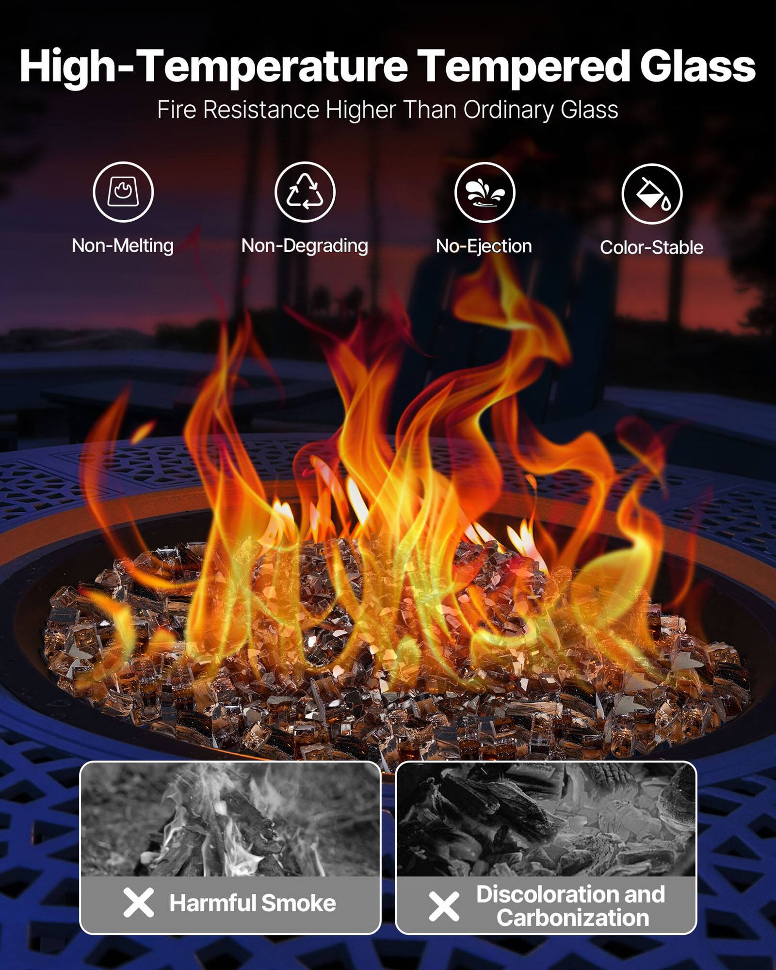 High-Temperature Tempered Glass  
Fire Resistance Higher Than Ordinary Glass  

- Non-Melting  
- Non-Degrading  
- No-Ejection  
- Color-Stable  

X Harmful Smoke  
X Discoloration and Carbonization