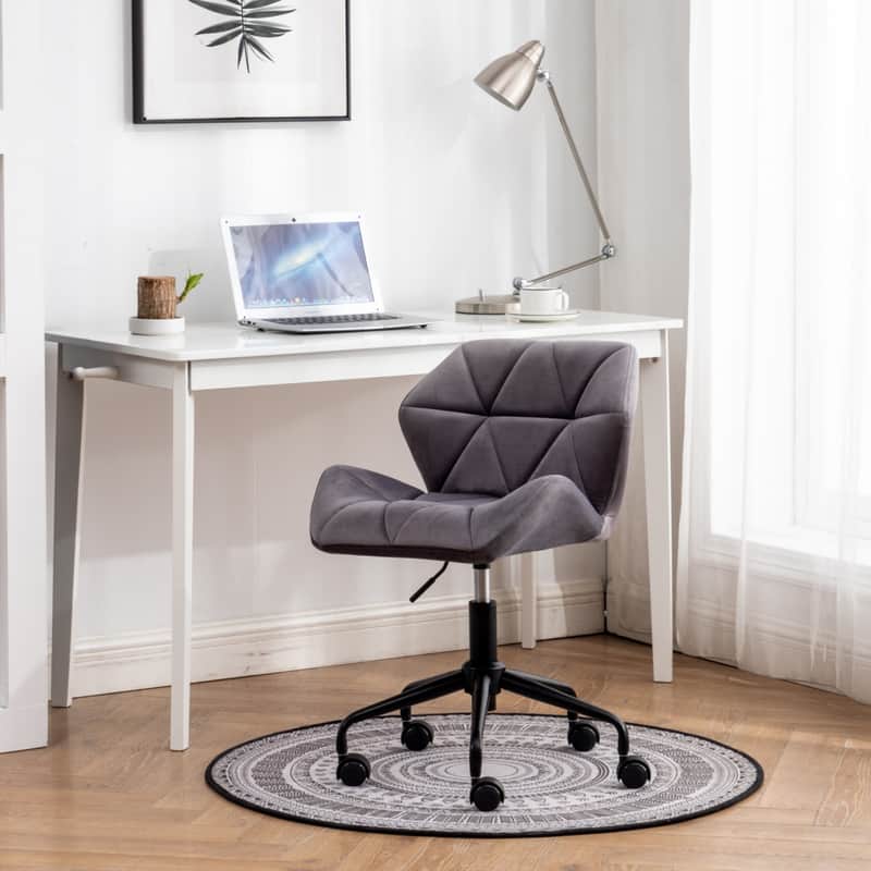 HTUTWOO - Diamond Tufted Office Chair, 360° Swivel Adjustable Height, Velvet Fabric with High-Density Foam- for Home Office, Study - Gray