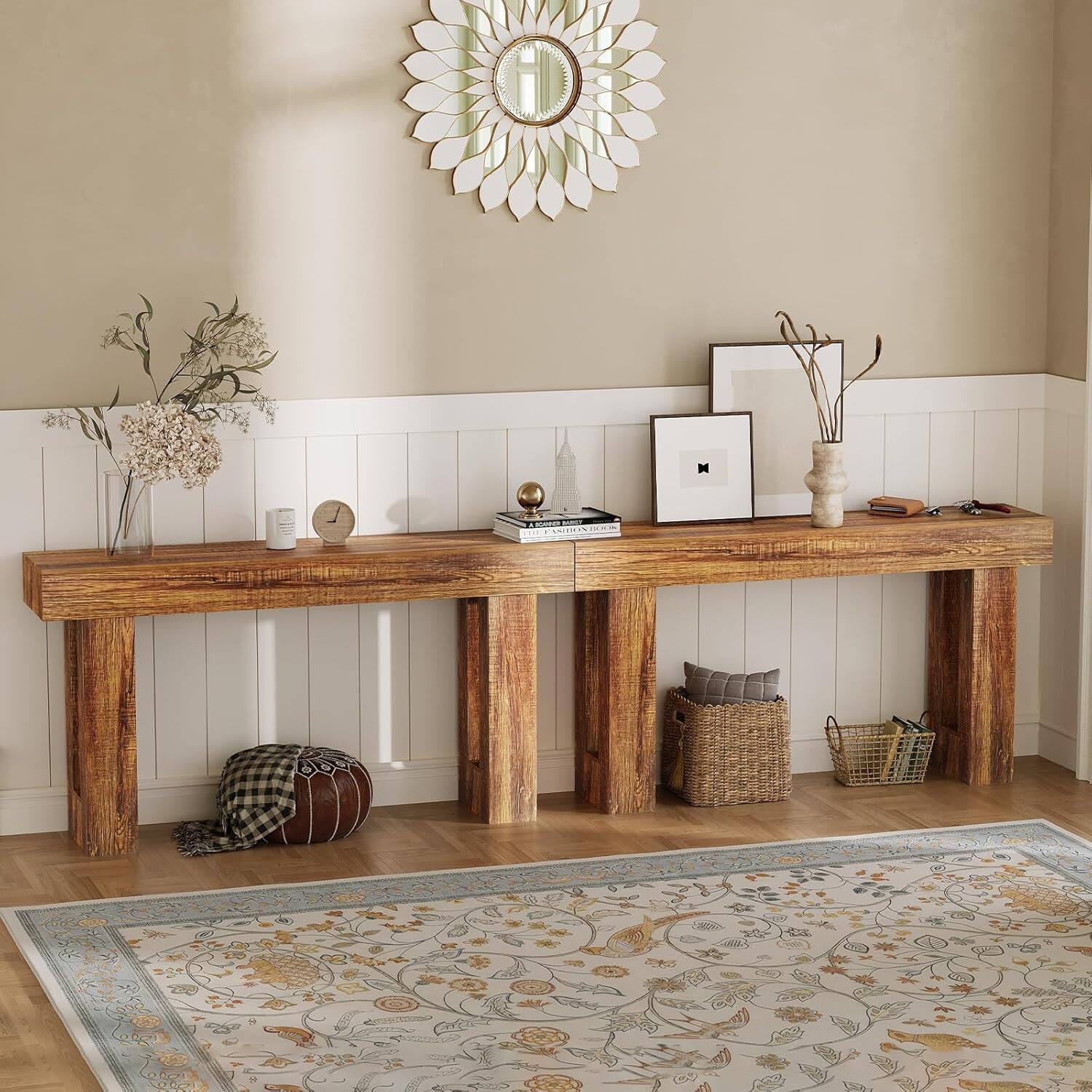 Alt View 3. Jojoka - Console Table, 63" Long Narrow Rectangular Farmhouse Wood Entryway Table , Sofa Table Behind Couch,Natura - Brown.