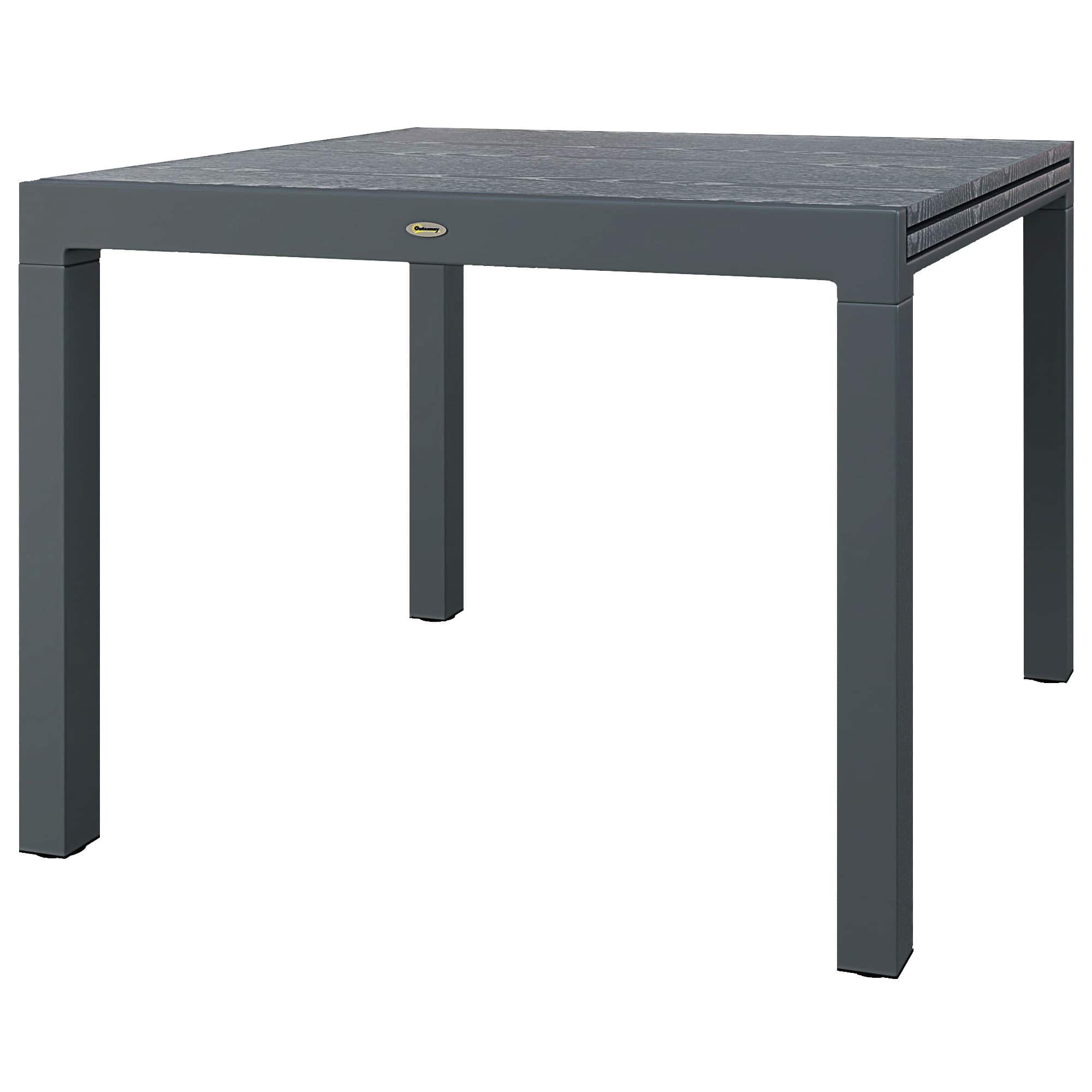 Outsunny - Table for 6-8 People, Aluminum Frame Rectangle Garden Table with Wood Effect Steel Top, for Backyard - Dark Gray