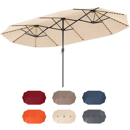 Front. Costway - Costway 15.5 FT Extra-Large Patio Umbrella with LED Solar Lights & 12 Heavy-Duty Ribs - Beige.