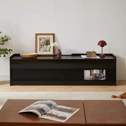 Front. Spaco - Spaco Modern TV Stand with 4 Drawers, Tempered Glass and Ambient LED Lighting, for Living Room and Bedroom - Black.