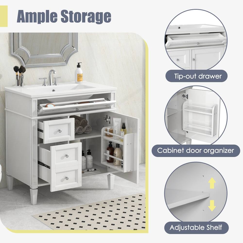 Ample Storage

- Tip-out drawer
- Cabinet door organizer
- Adjustable Shelf