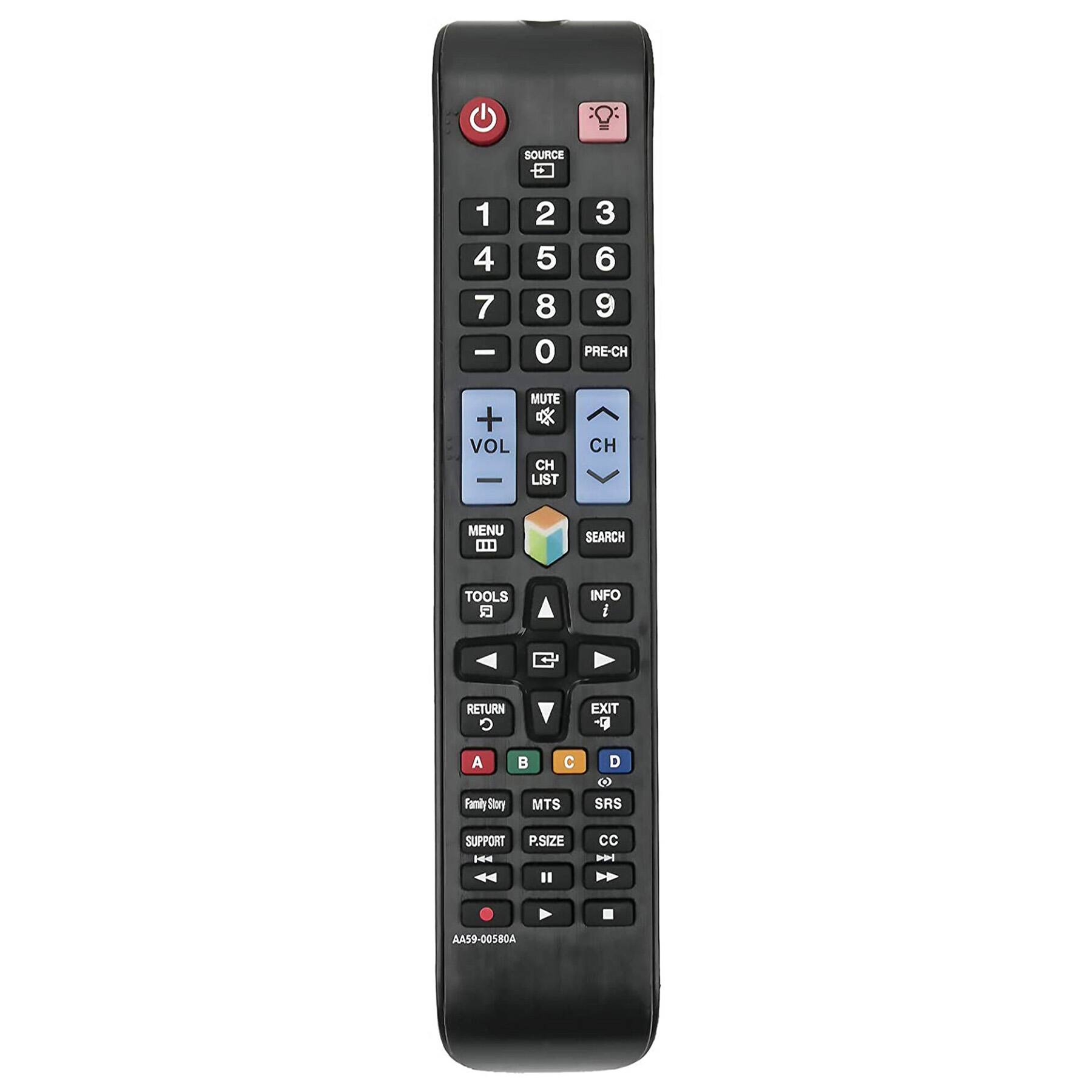 SOURCE  
1 2 3  
4 5 6  
7 8 9  
0 PRE-CH  

MUTE  
VOL  
CH  
LIST  

MENU  
TOOLS  
SEARCH  
INFO  

RETURN  
EXIT  

A B C D  

Family Story  
MTS  
SRS  

SUPPORT  
P.SIZE  
CC  

AA59-0058DA