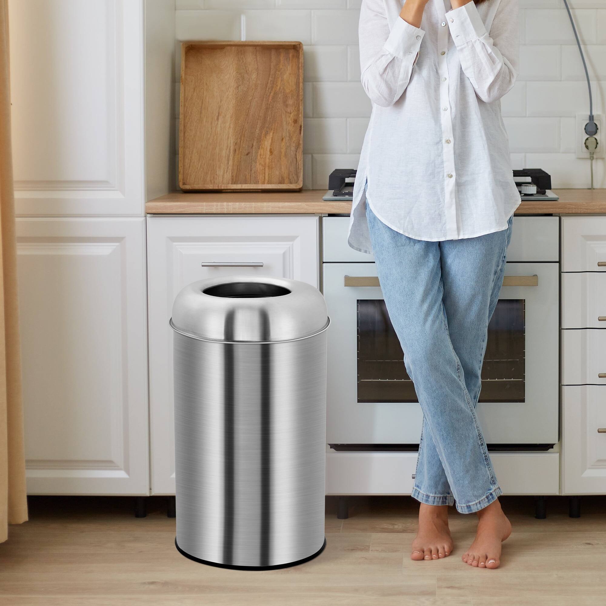 Alt View 1. Homhougo - Open Top Trash Can, 13 Gallon/18.5 Gallon Indoor/Outdoor Round Garbage Can with Removable Inner Basket - 50L Silver.