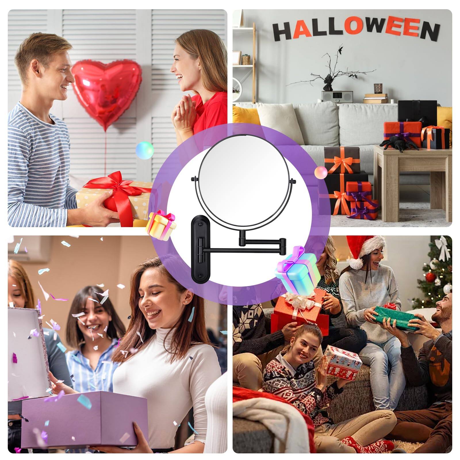 Alt View 4. Live At Space - Wall Mounted Makeup Mirror - 1X/15X Magnifying with Extended Arm 360 Swivel Vanity 8.5in Double Sided for Bathroom No - Chrome-light-15X.