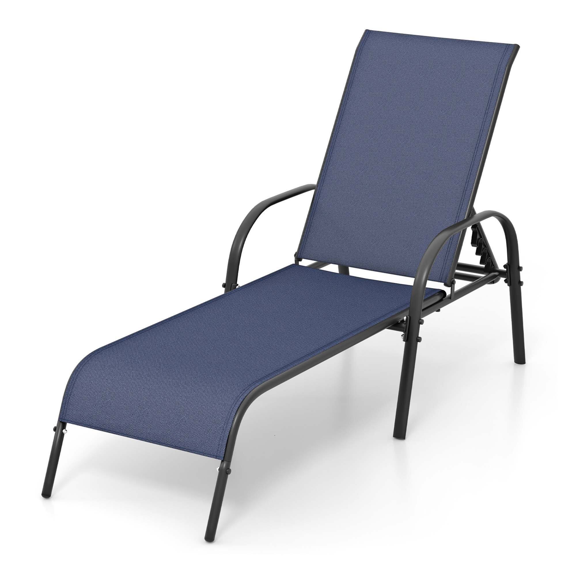 Front. Gymax - Gymax Lounge Chair Chaise Adjustable Reclining Armrest Patio Navy - Navy.