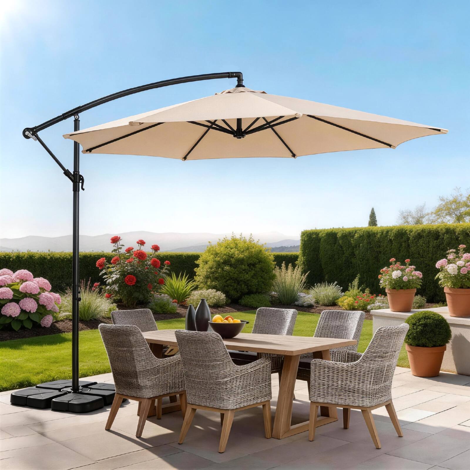 Left. Winado - 10 ft Cantilever Patio Umbrella, Offset Cantilever Outdoor Umbrella  Easy Crank & Tilt Adjustment for Backyard.