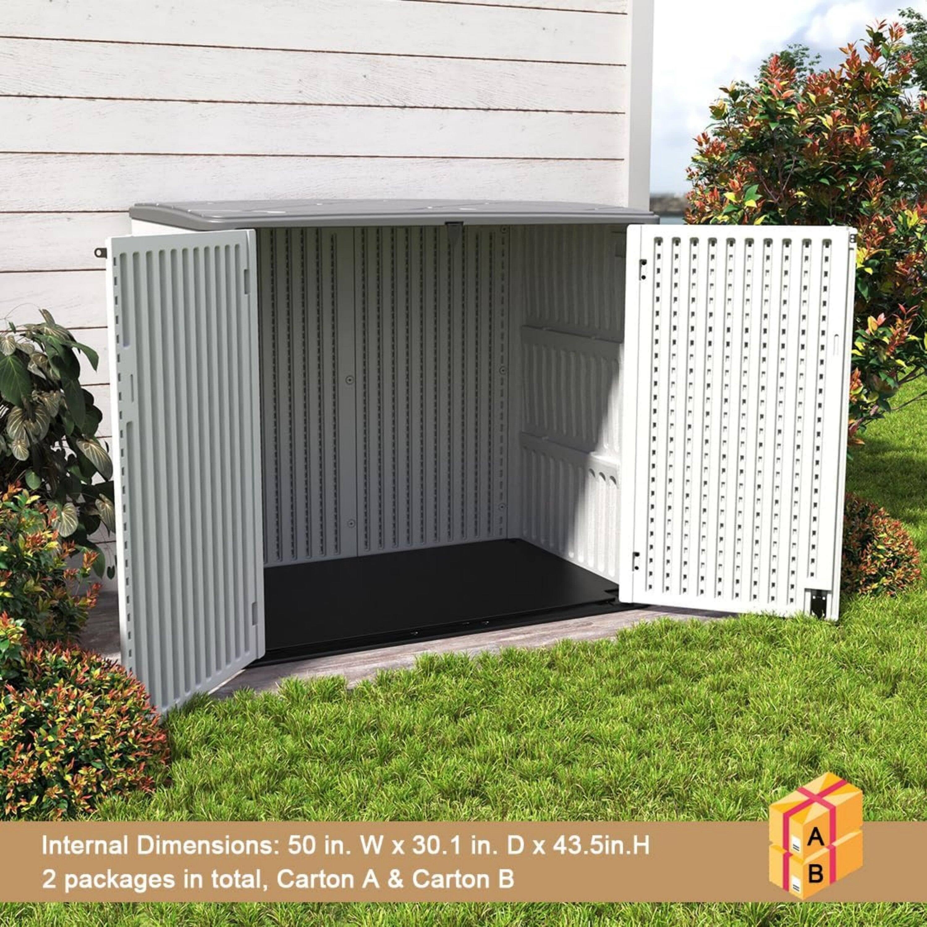 Internal Dimensions: 50 in. W x 30.1 in. D x 43.5 in. H  
2 packages in total, Carton A & Carton B