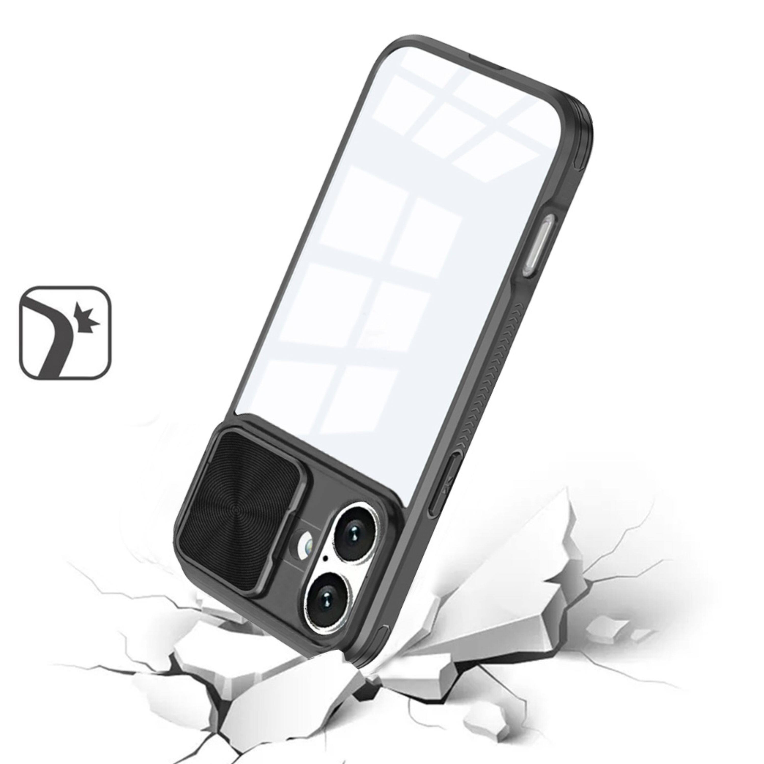 Left. Kitcheniva - Rear Lens Sliding Cover Clear Phone Case With Tempered Glass For iPhone 16 Plus Black - Black.