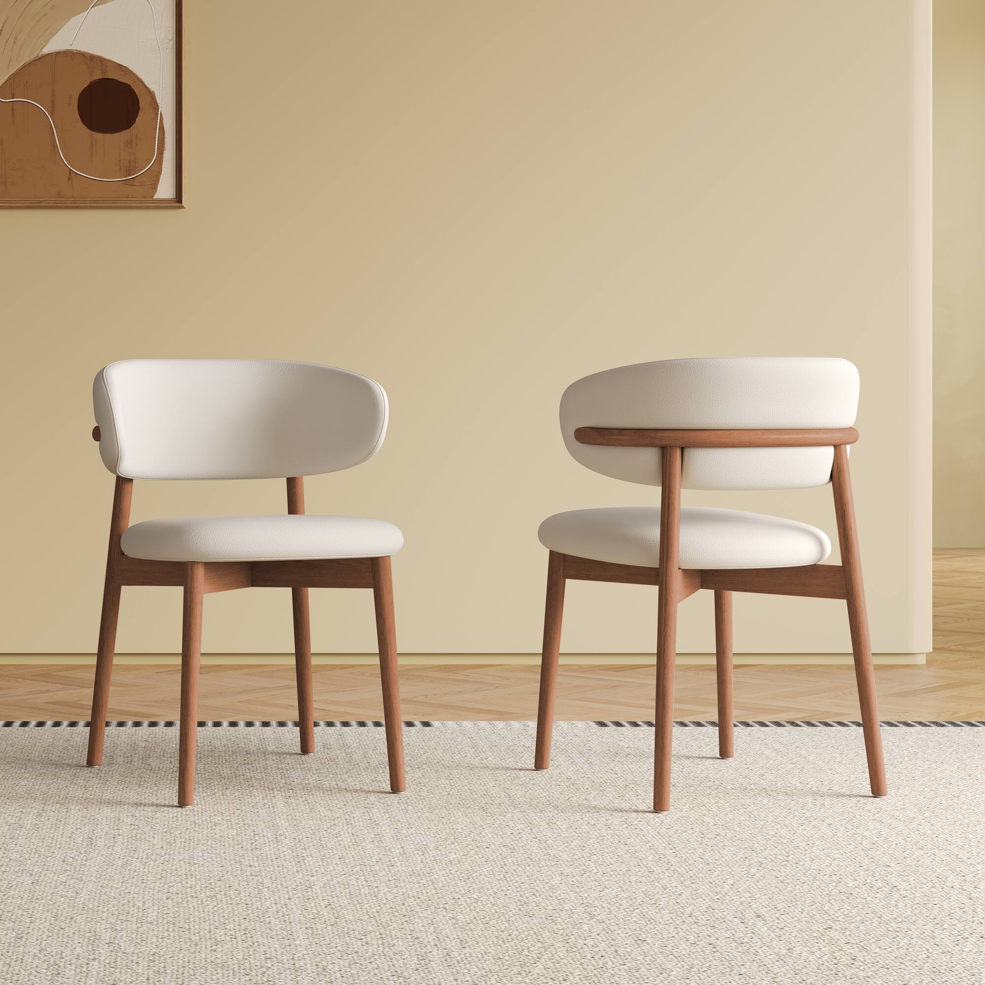 Front. GOODSILO - Set of 2 Modern Wooden Dining Chairs with Mid-Century Design for Dining Room, Kitchen, or Living Room - White.