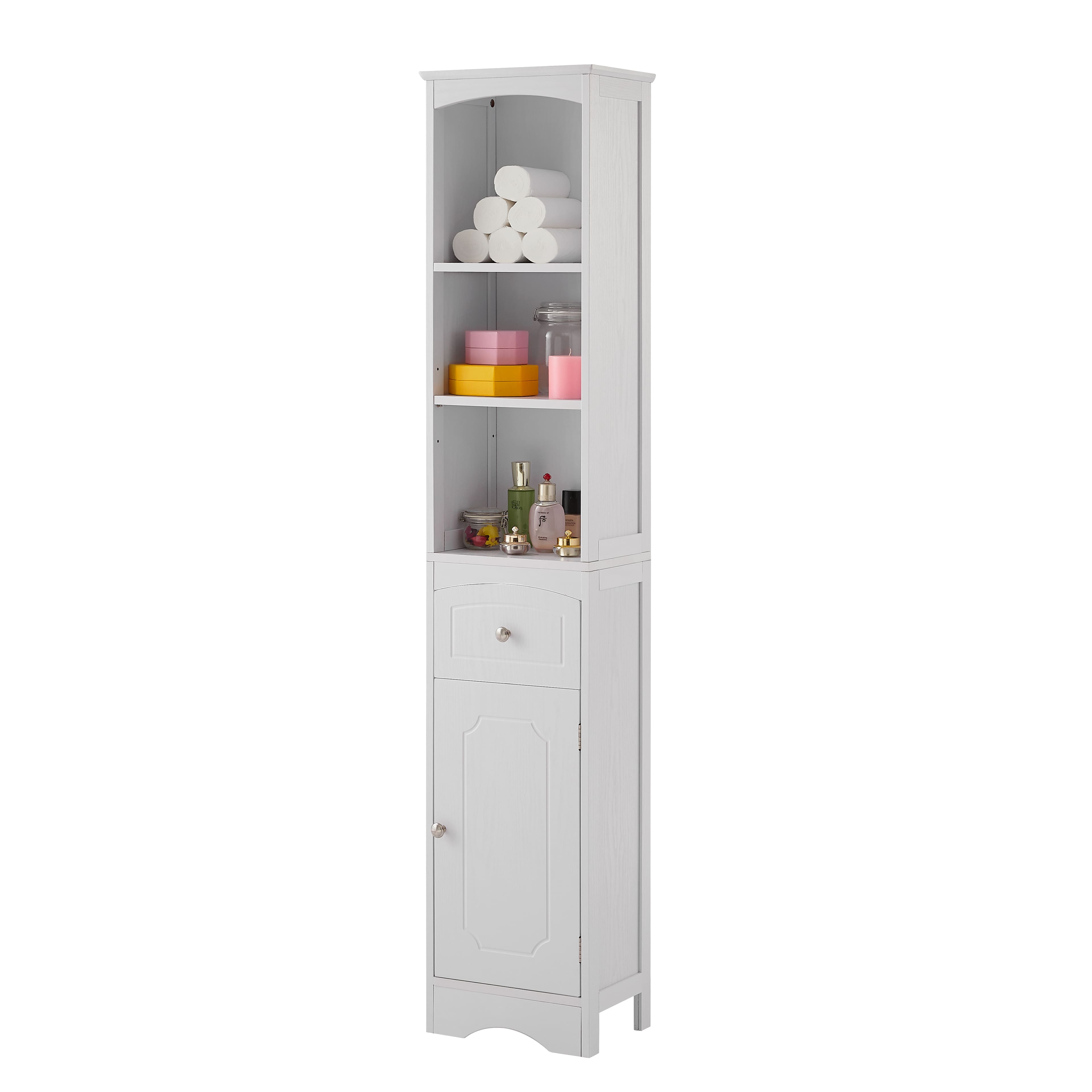 Ecooso - Tall Freestanding Bathroom Cabinet with Drawer, MDF Board, Adjustable Shelf - White