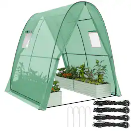 Outsunny - Hoop House Greenhouse with Sandbags and Hemmed PE Cover, 2 Doors and Screen Windows