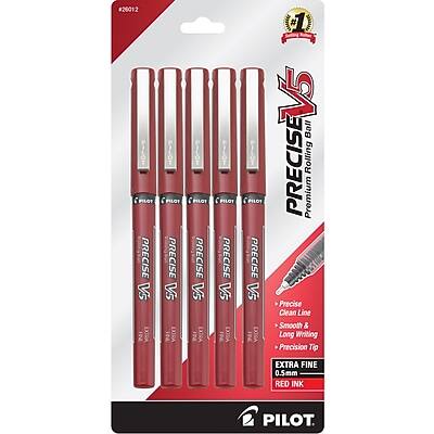 Pilot - Precise V5 Rollerball Pens, Extra Fine Point, 5/Pack - Red Ink