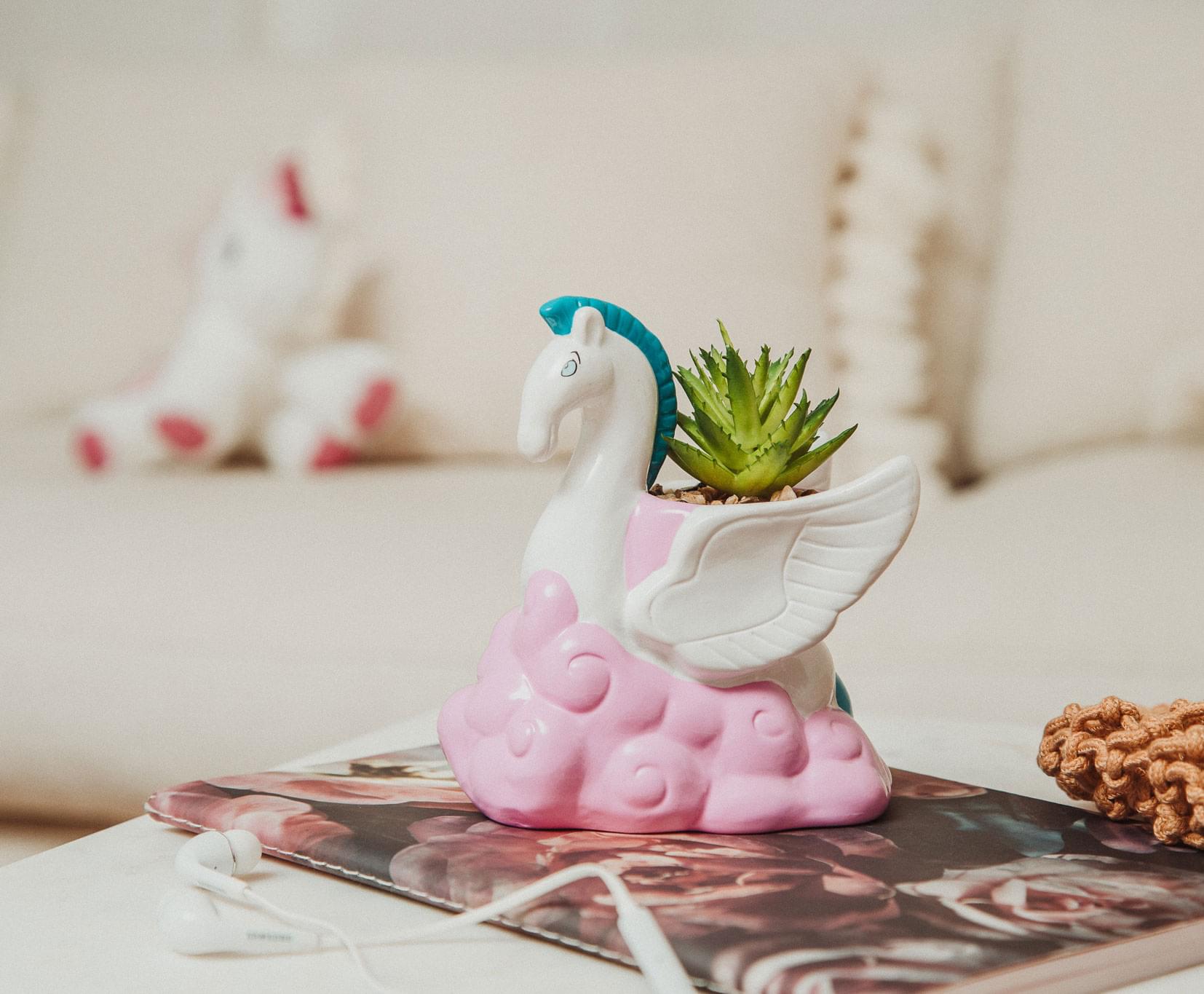 Alt View 2. Disney - Disney Hercules Pegasus 3-Inch Ceramic Mini Planter With Artificial Succulent - Pink.