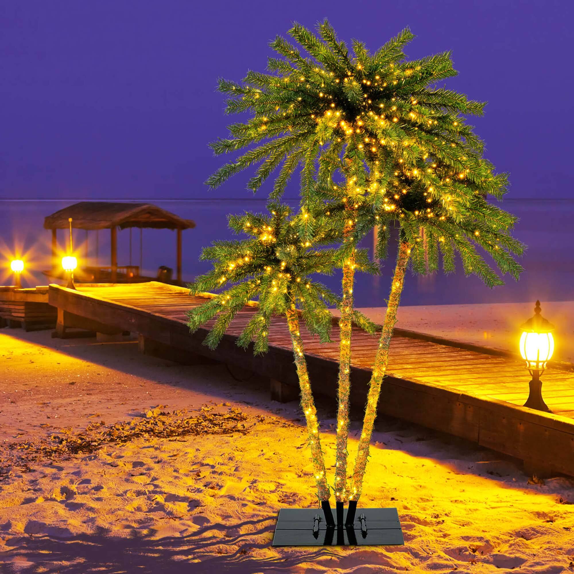 Alt View 4. Costway - Costway 6 FT 3 Trunks Lighted Palm Tree 930 LED Light up Simulation Tropical Palm Tree - Green.