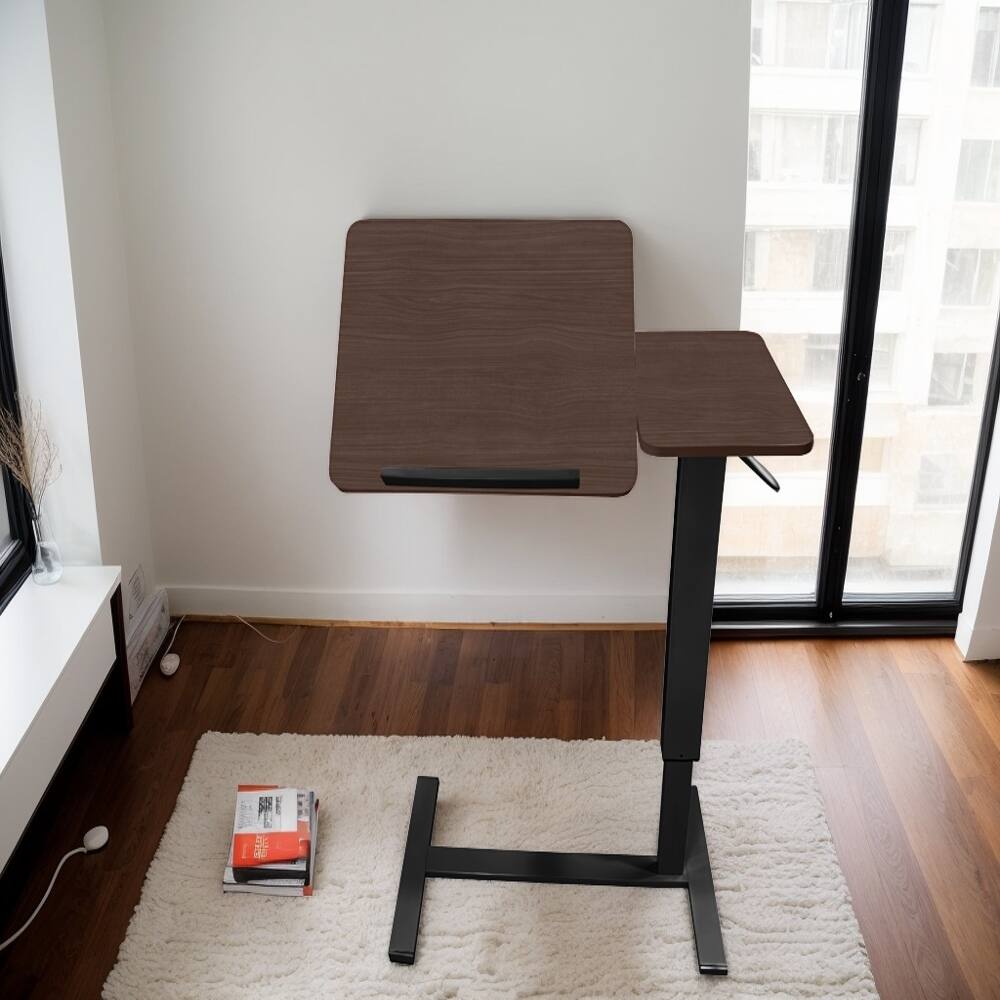 Alt View 8. Loheer - Loheer Walnut Overbed Table Rolling Laptop Stand Adjustable Height Bedside Desk with Hidden Wheels Tilting Tray for Sofa - Walnut.