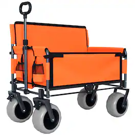 Mondawe - 3-in-1 500lbs Convertible Folding Wagon Utility Carts - Bench Seat w/ 180L Capacity, All-Terrain Wheels - Orange