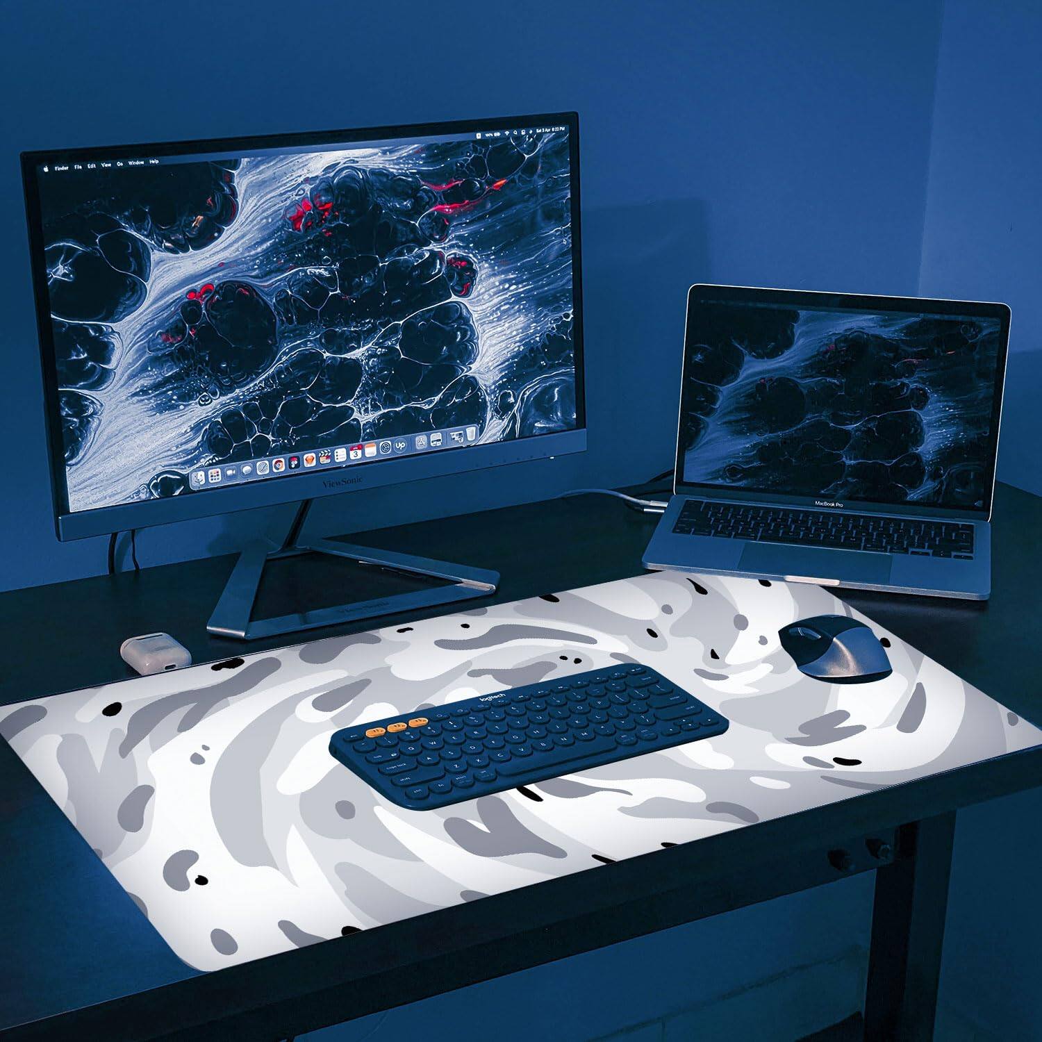 Alt View 4. Earthley Blooms - Fluid Pattern Xxl Mouse Pad Super Thick Waterproof Large Gaming Mousepad With Stitched Edge Computer Desk - fluid light blue-15.7L x 31.5W inches.