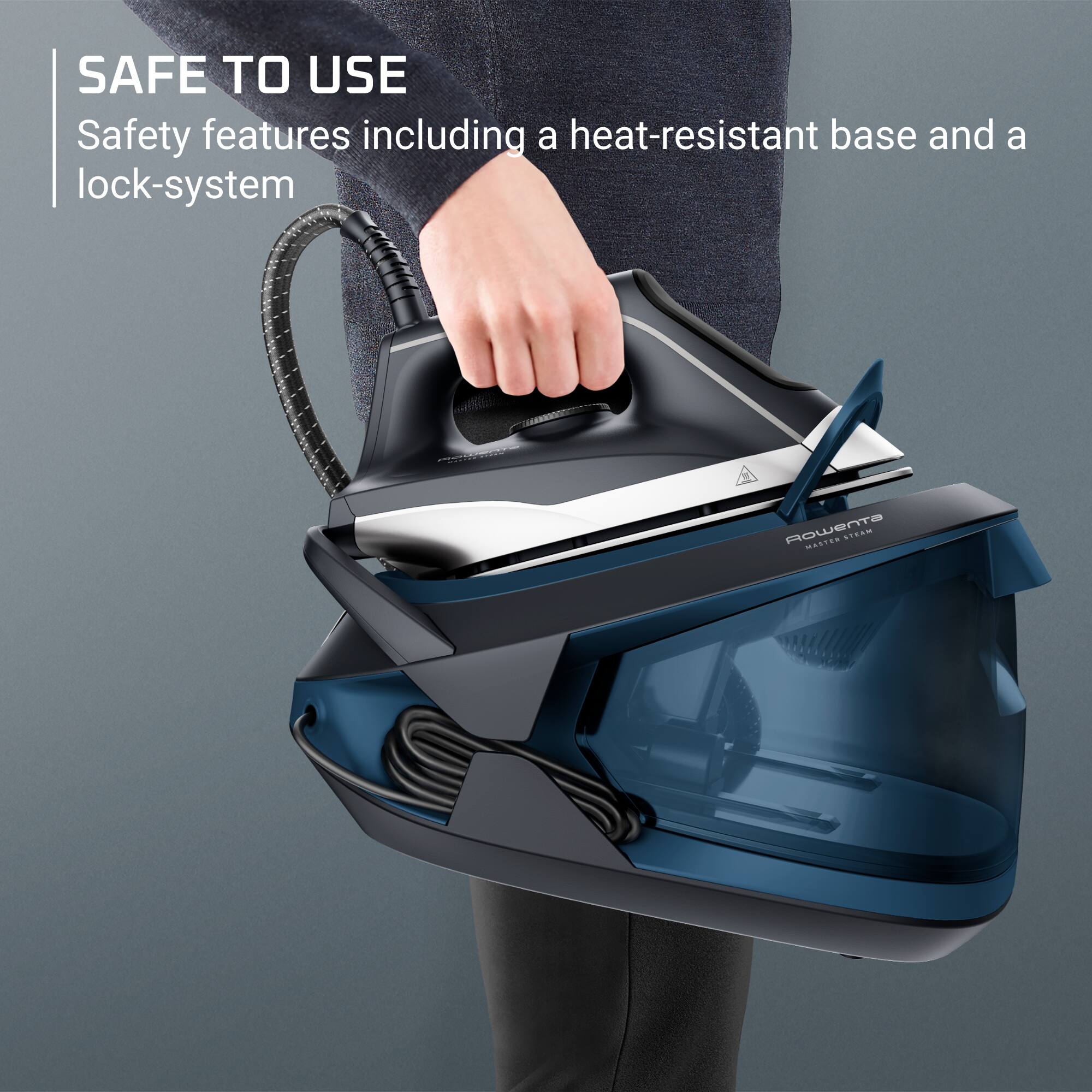 SAFE TO USE  
Safety features including a heat-resistant base and a lock-system