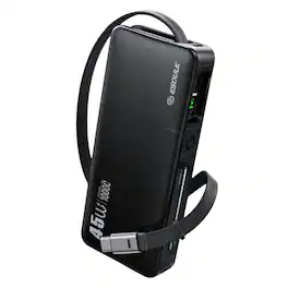Esoulk - 10000mAh PD 45W Power Bank Built-in Retractable Charger USB-C Cable Compatible with iPhone 17 Pro Max - Black