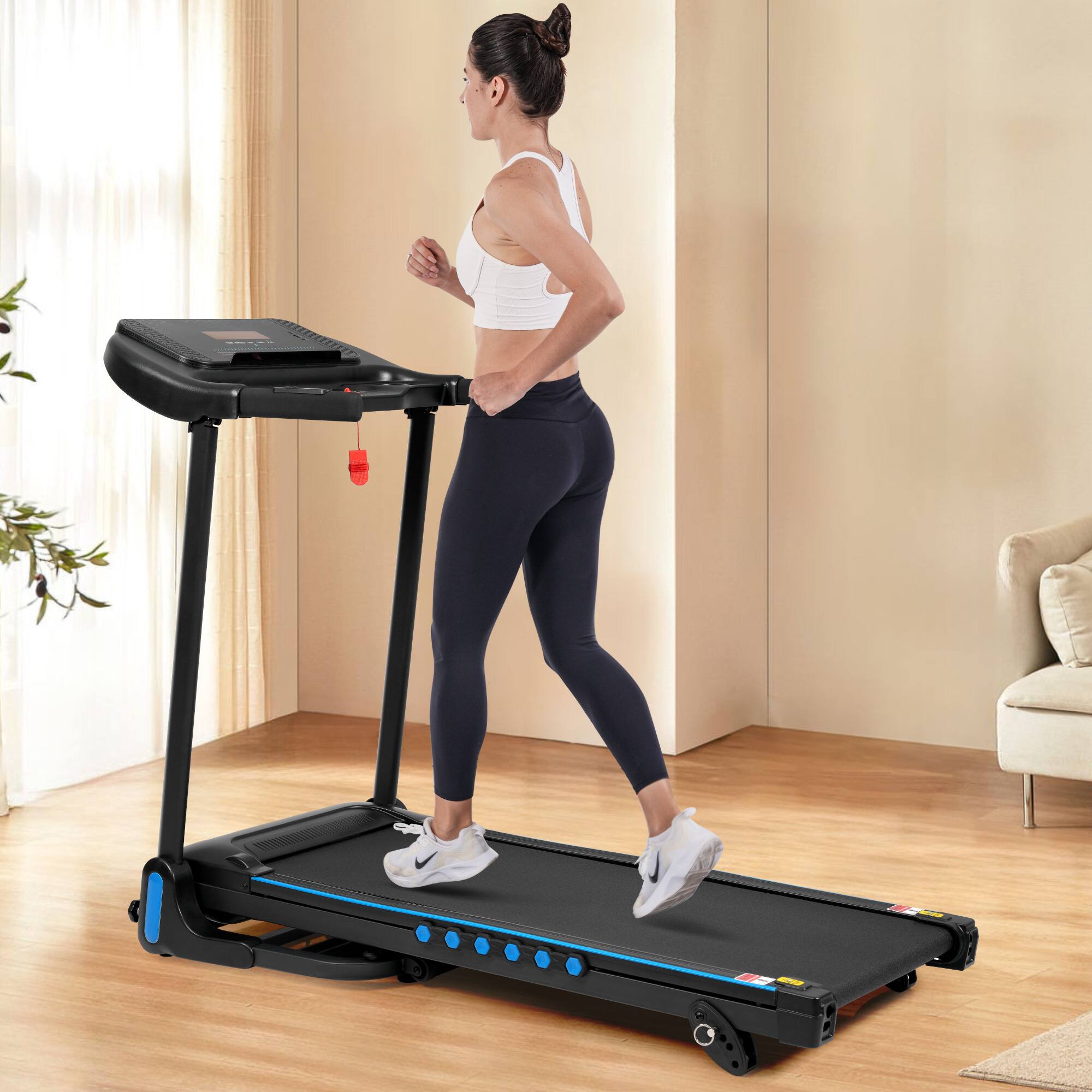 Front. Siljoy - 3.0HP Hydraulic Auto-Fold Incline Home Treadmill: 10MPH, 350LBS, Type C/USB, Bluetooth Speaker - Black.
