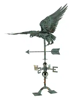 Zeckos - Verdigris Patina Metal Flying Eagle Weather Vane with Roof Mount - Green