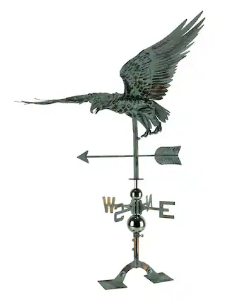 Front. Zeckos - Verdigris Patina Metal Flying Eagle Weather Vane with Roof Mount - Green.