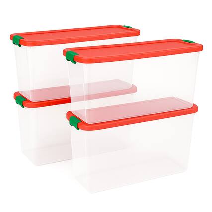 Front. Homz - Homz 112 Qt Latching Holiday Plastic Storage Container Tote Box, Clear (4 Pack) - Multicolor.