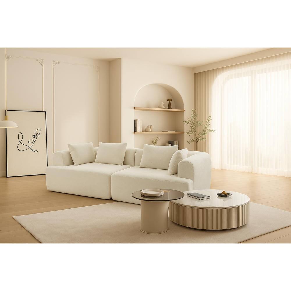 Alt View 10. Kadyn - 96" Full-Foam Modular Sectional Sofa, 2-Piece Boucle Cloud Couch, Compressed Shipping - White.