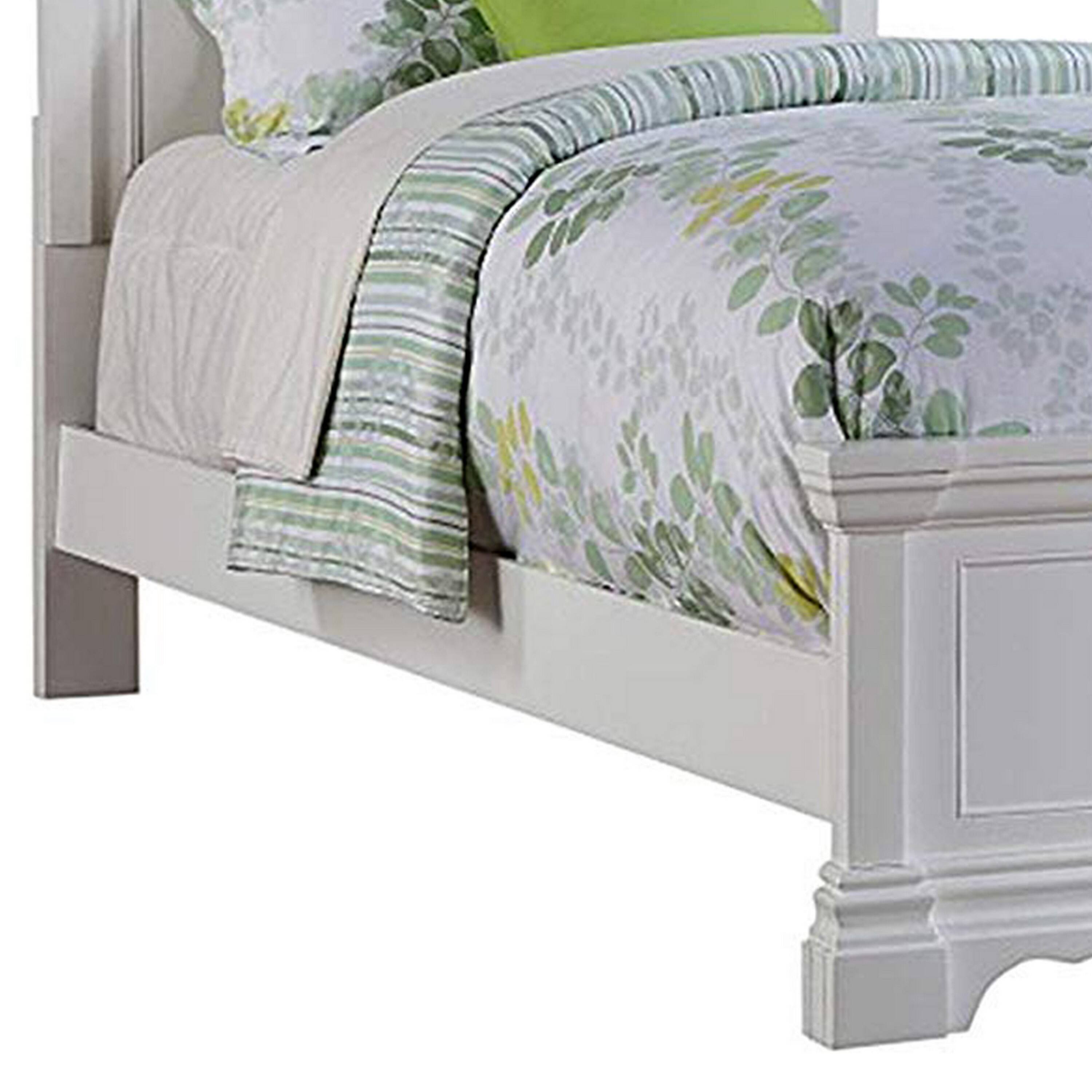 Alt View 3. Manhattan Lane - Traditional Style Wooden Full Size Bed with Crown Carved Headboard, White - White.