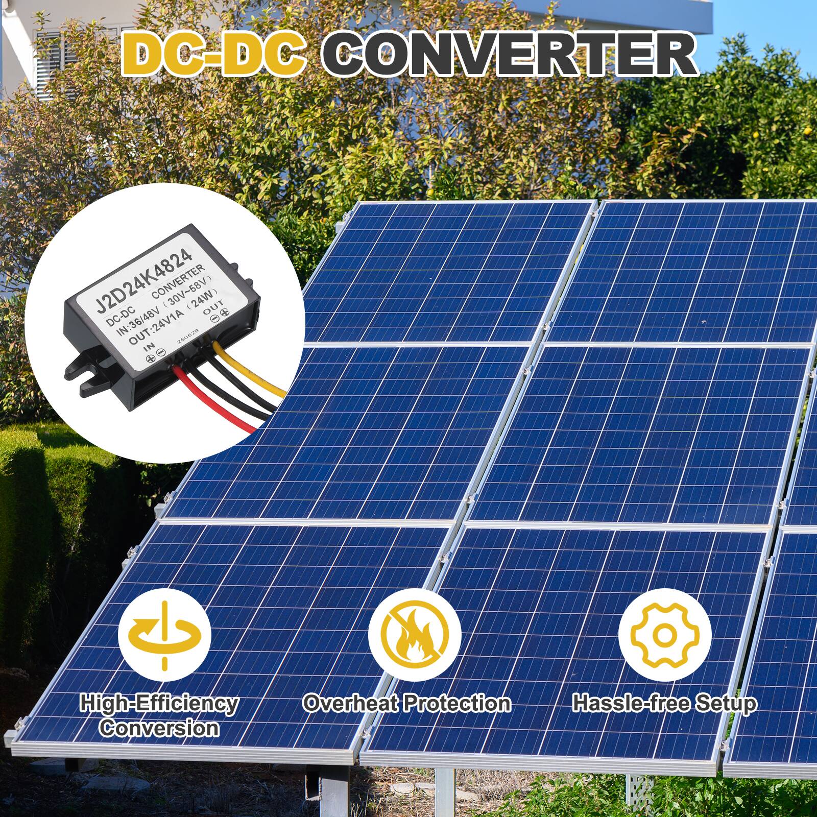 DC-DC CONVERTER  
J2D24K4824 DC-DC CONVERTER (24W)  
IN: 36/48V  
OUT: 24V  
High-Efficiency Conversion  
Overheat Protection  
Hassle-free Setup