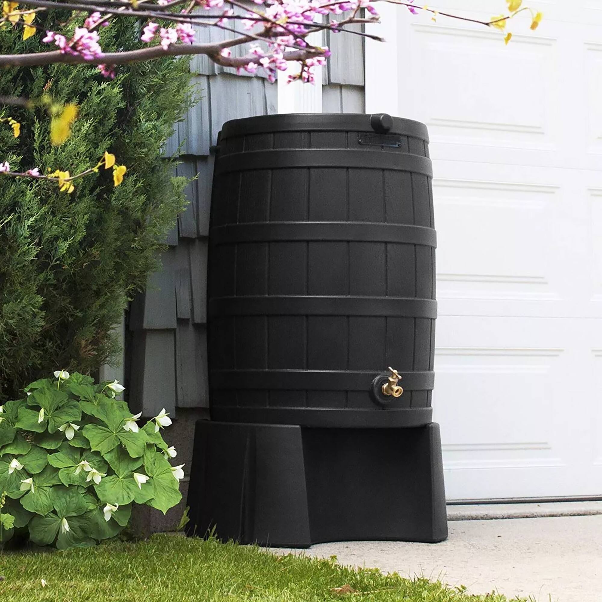 Alt View 2. Good Ideas - Good Ideas Rain Wizard 50 Gallon Rain Barrel Stand, Adds Room for Buckets, Black - Black.