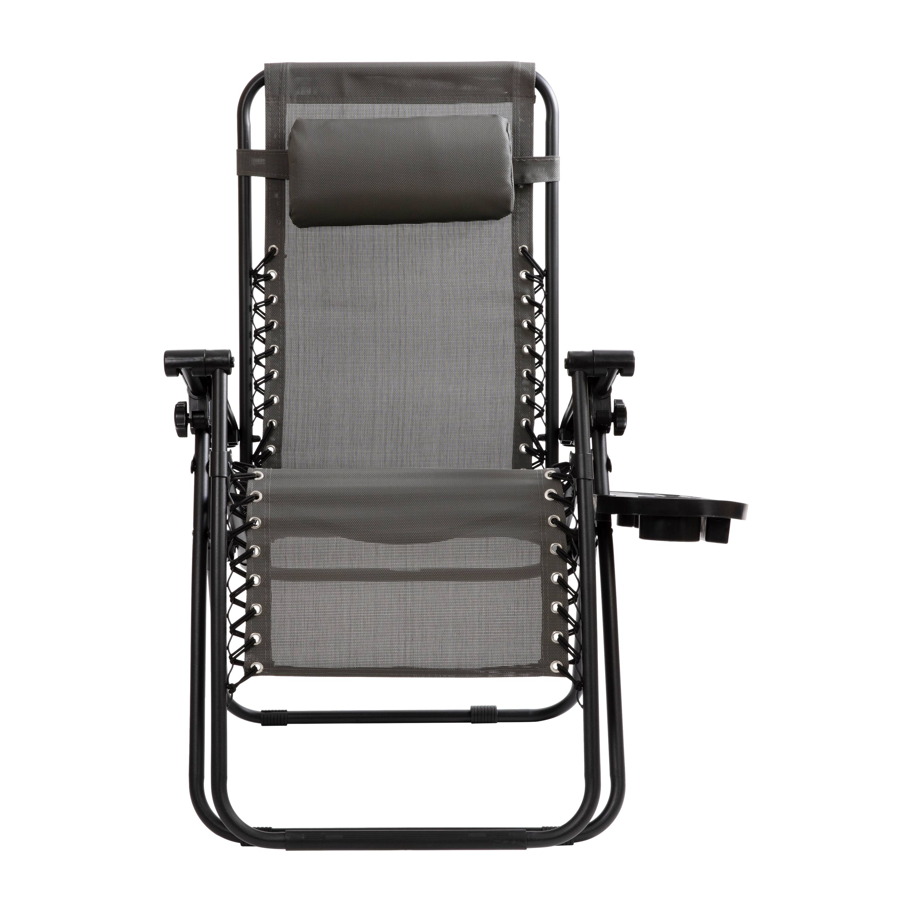 Alt View 8. Emma + Oliver - 2 Pack Adjustable Mesh Zero Gravity Lounge Chair with Cup Holder Tray - Gray.