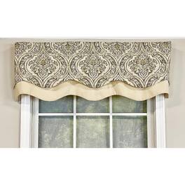 RLF Home - Diamond Damask Glory Valance 3" Rod Pocket, Layered. 50" x 16" - Pebble