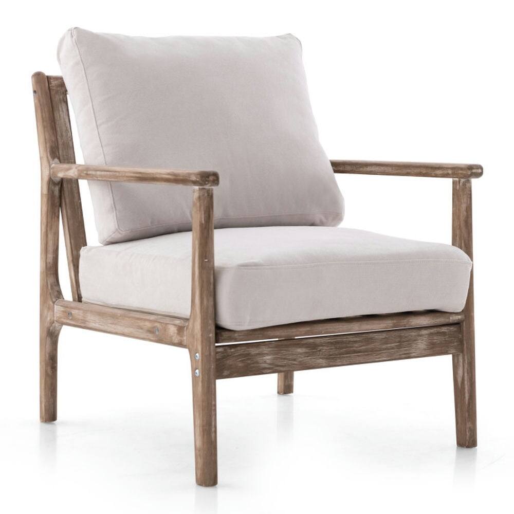 Front. Kadyn - Modern Accent Chair with Solid Rubber Wood Armrests, Modern Mid-Century Upholstered Living Room Chair - Beige.