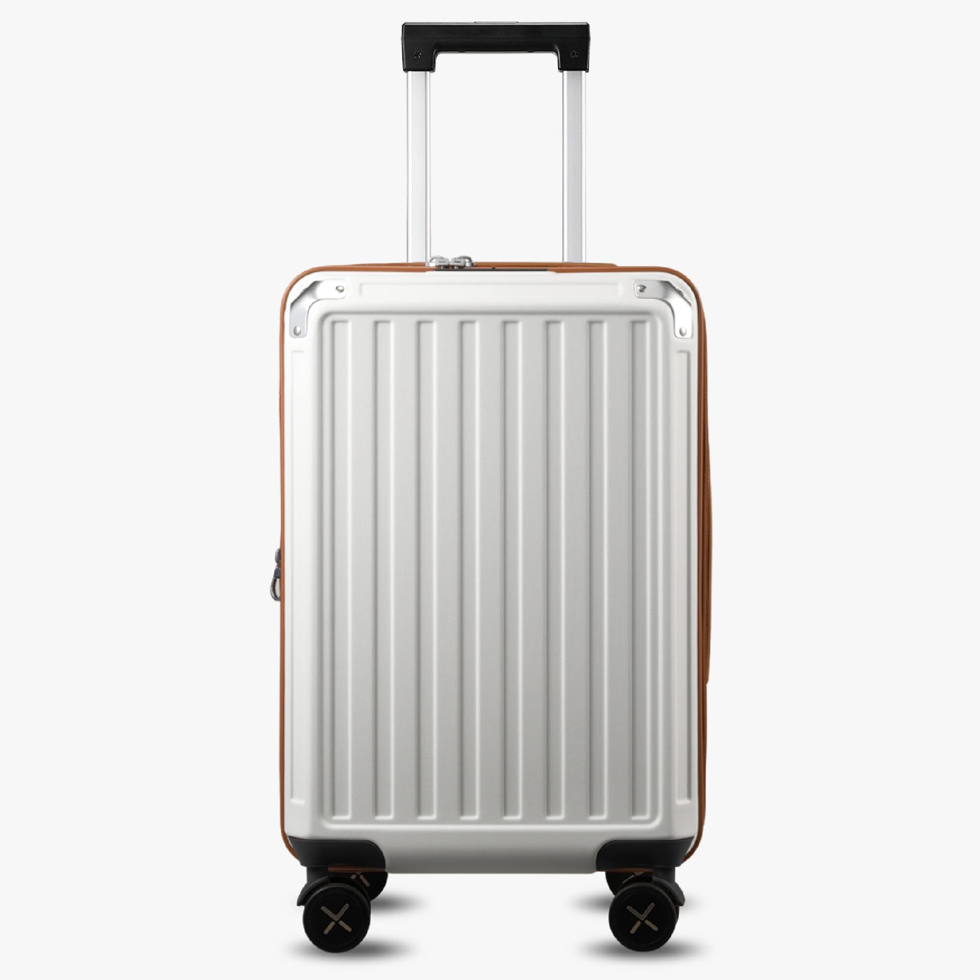 Angle. LUGGEX - LUGGEX 20Inch Carry On PC Expandable Hard Shell Spinner Suitcase , Silver White - White.