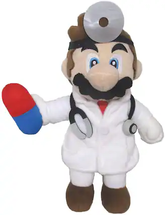 Front. Little Buddy - Super Mario Dr. Mario World 10 Inch Plush | Doctor Mario - White.